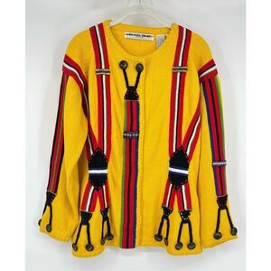 Michael Simon New York Vintage Suspenders Cardigan Sweater Womens Size 1 Yellow